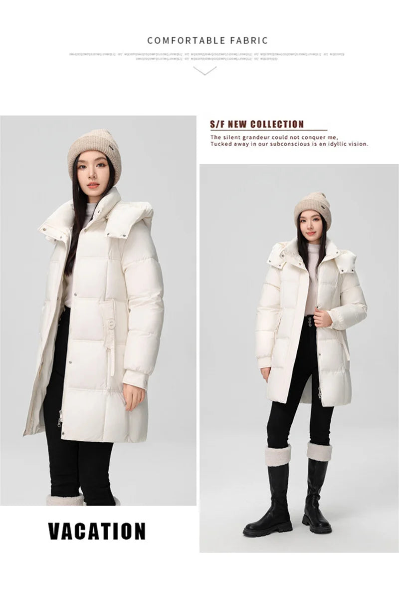 2024 New Winter Women Jacket Mid Long Hooded Parka Cotton Padded Jacket Female Parkas Loose Casual Warm Outwear Snow Wear Coats