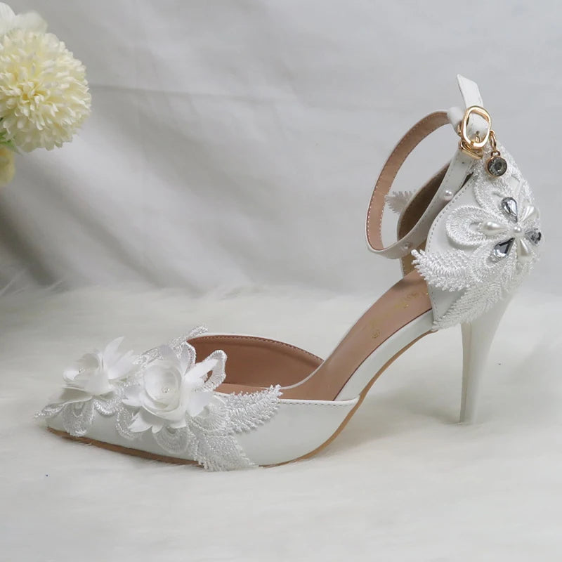 BaoYaFang White Flower Pumps New arrival womens wedding shoes Bride High heels platform shoes for woman ladies party dress shoes