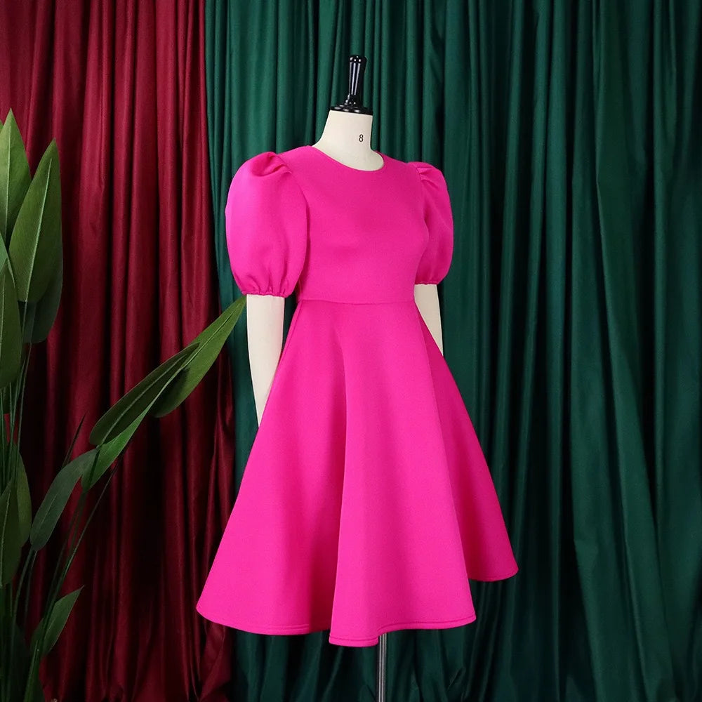 Elegant Party Dresses for Women O Neck Short Sleeve High Waisted A Line Pleated Mid Calf Luxury Birthday Dinner Vestidos Mujer