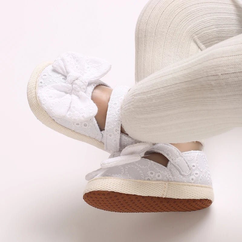 VALEN SINA 0-18 Months Newborn Girl White Baptism Shoes Bow Non-slip Rubber Soft-Sole Flat PU First Walker Mary Janes