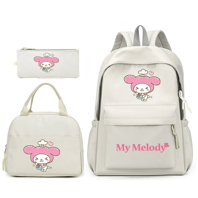 3pcs/Set My Melody Backpack with Lunch Bag for Teenagers Student School Bags Casual Comfortable Travel Set