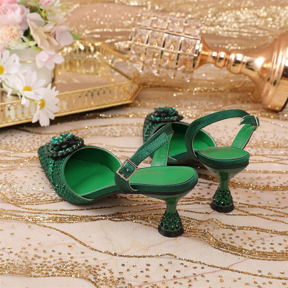 Luxury Elegant High Heels Royal Blue Color Diamond Embellished Pointed Toe Women's Shoes for Wedding Party Casual 2025 Style