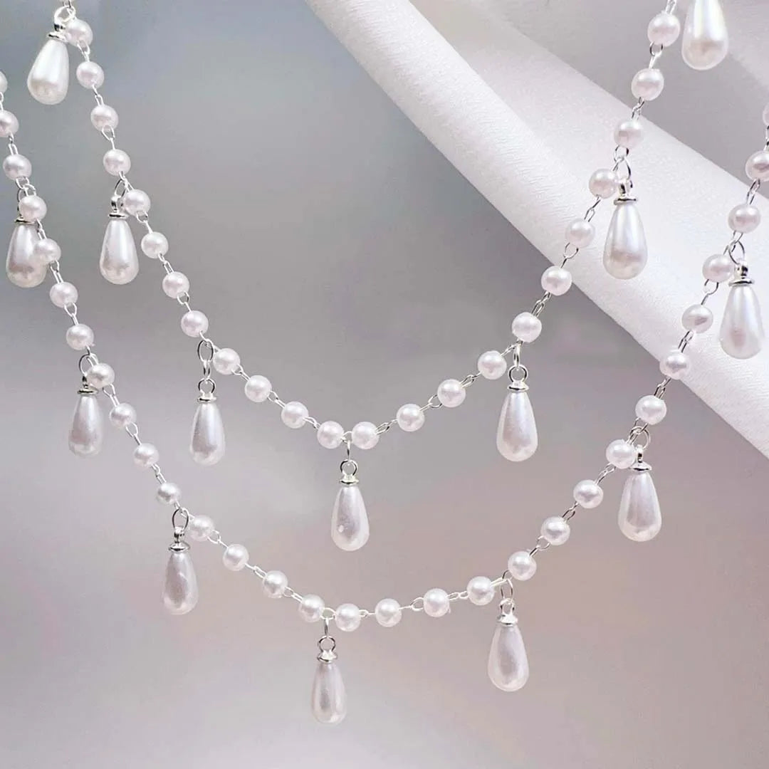 0.5M 1M Imitation Pearl Waterdrop Charm Beaded Chain Plastic White Ball Beads Copper Chains Necklace Cloth DIY Jewelry Making