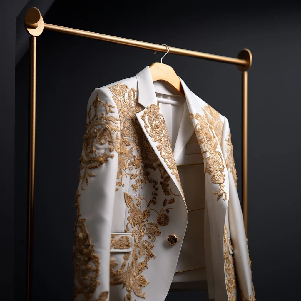 Fashion Wedding Men's Suit Gold Exquisite Embroider Business One Coat Tailor-Made Groom Formal Occasions Size Customized