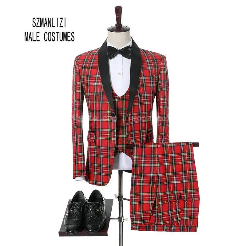 Latest Design Black White Dots Mens Suits For Wedding Shawl Lapel Groom Tuxedos Slim Fit Terno Masculino Prom Party 3 Pieces Set