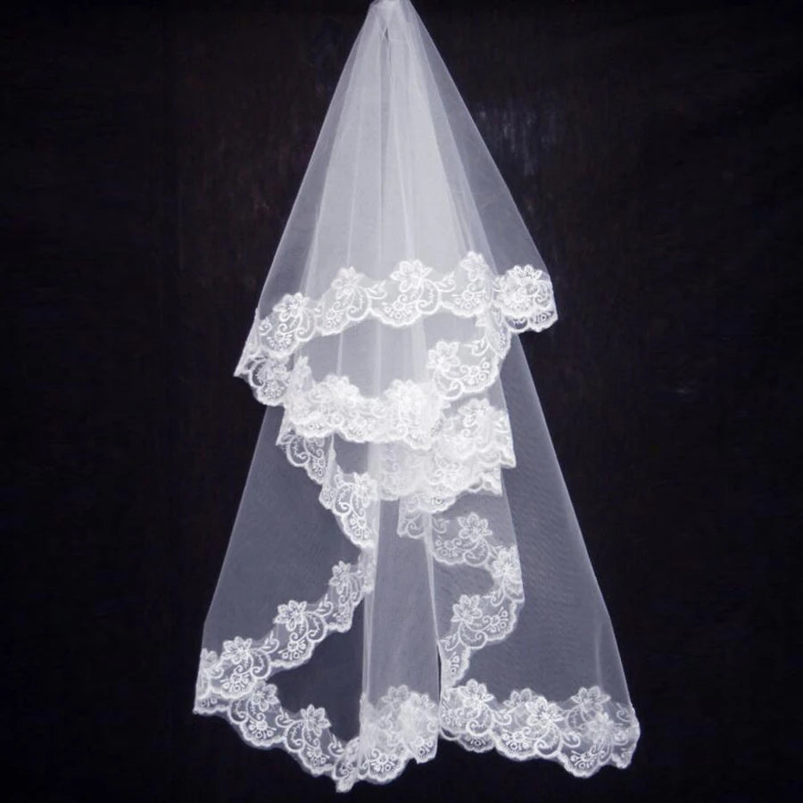 New Arrival White Ivory Short Wedding veils Lace Edge without Comb Boda velo de novia Wedding accessories