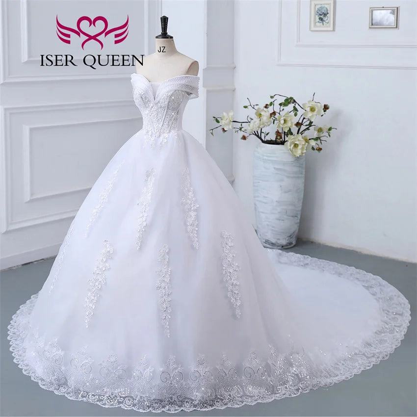 Customized Crystal Beaded Quality Ball Gown Wedding Dress For Bride Plus Size Civil Wedding Dress 2025 With Train WX0366