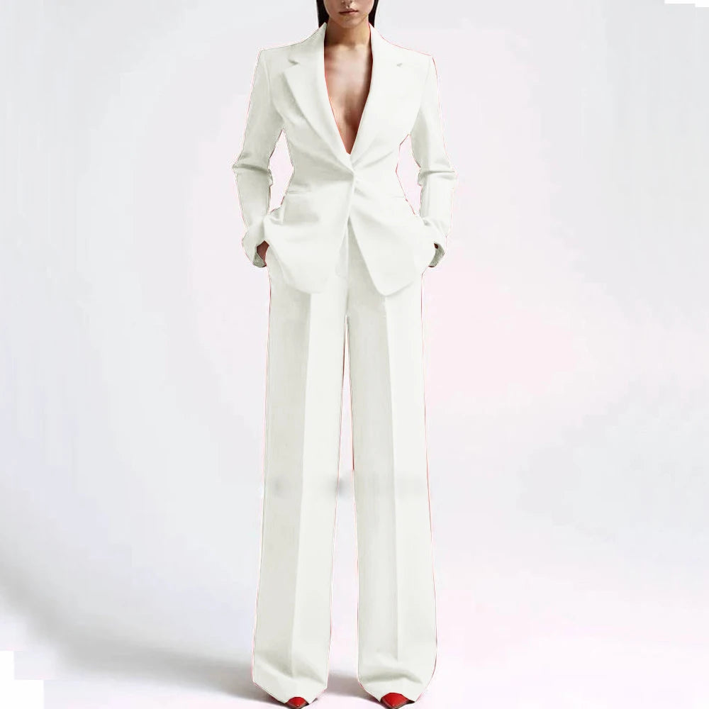Formal Women Suits Office Slim Fit Ladies 2 Pcs Blazer+Pants Set Blazer Lady Business Work Wear Party Dress Trouser With Pocket
