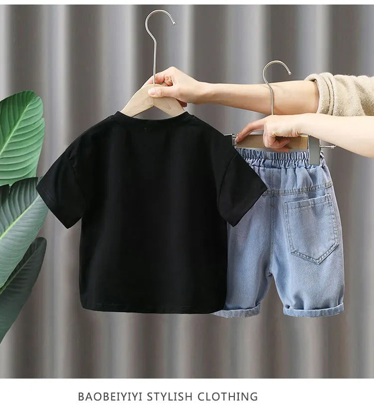 2849 Boys Summer Suit 2023 New Children's Summer Cool Handsome Short Sleeve Baby Boy Thin Fashionable Clothes