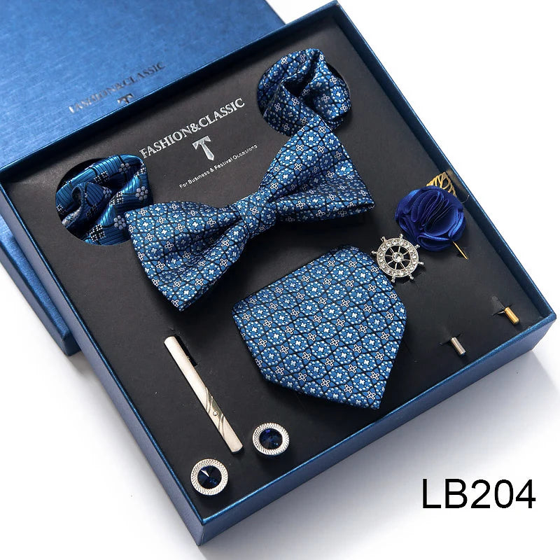 Men's Tie Set Luxury Gift Box Silk Tie Necktie Set 8pcs Inside Packing Festive Present Cravat Pocket Squares Holiday Gift Men