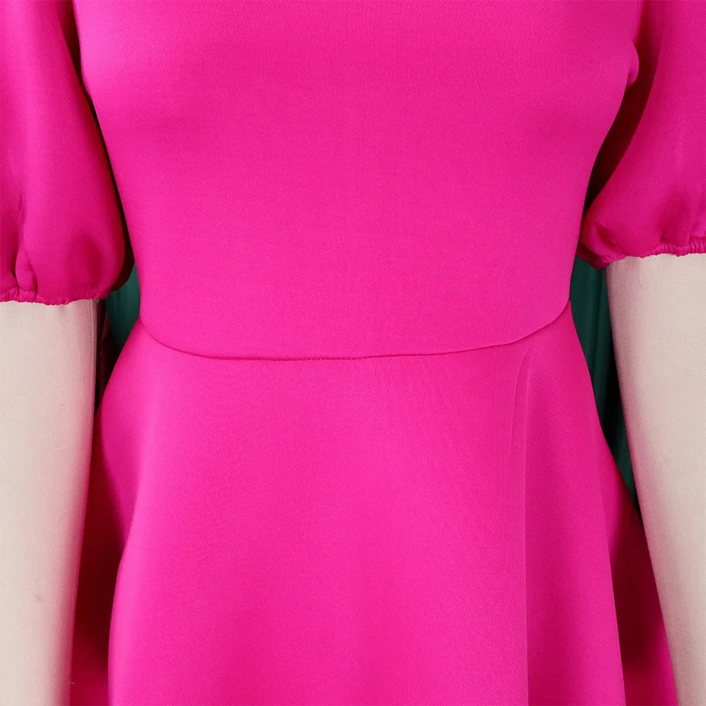 Elegant Party Dresses for Women O Neck Short Sleeve High Waisted Pleated Knee Length Fashion Ladies Birthday Dinner Vestidos Hot