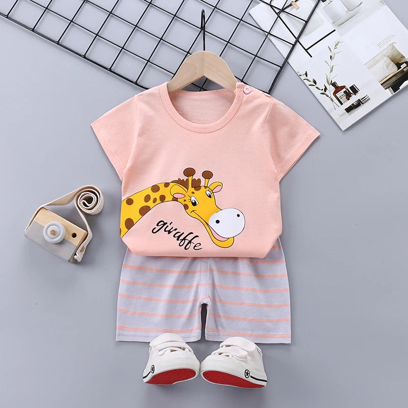 2PCS/Set Children Short-Sleeved Cotton Summer Baby Fashion Soft Simple Casual Girl's Summer T-Shirt Boy's Clothing Bear Print
