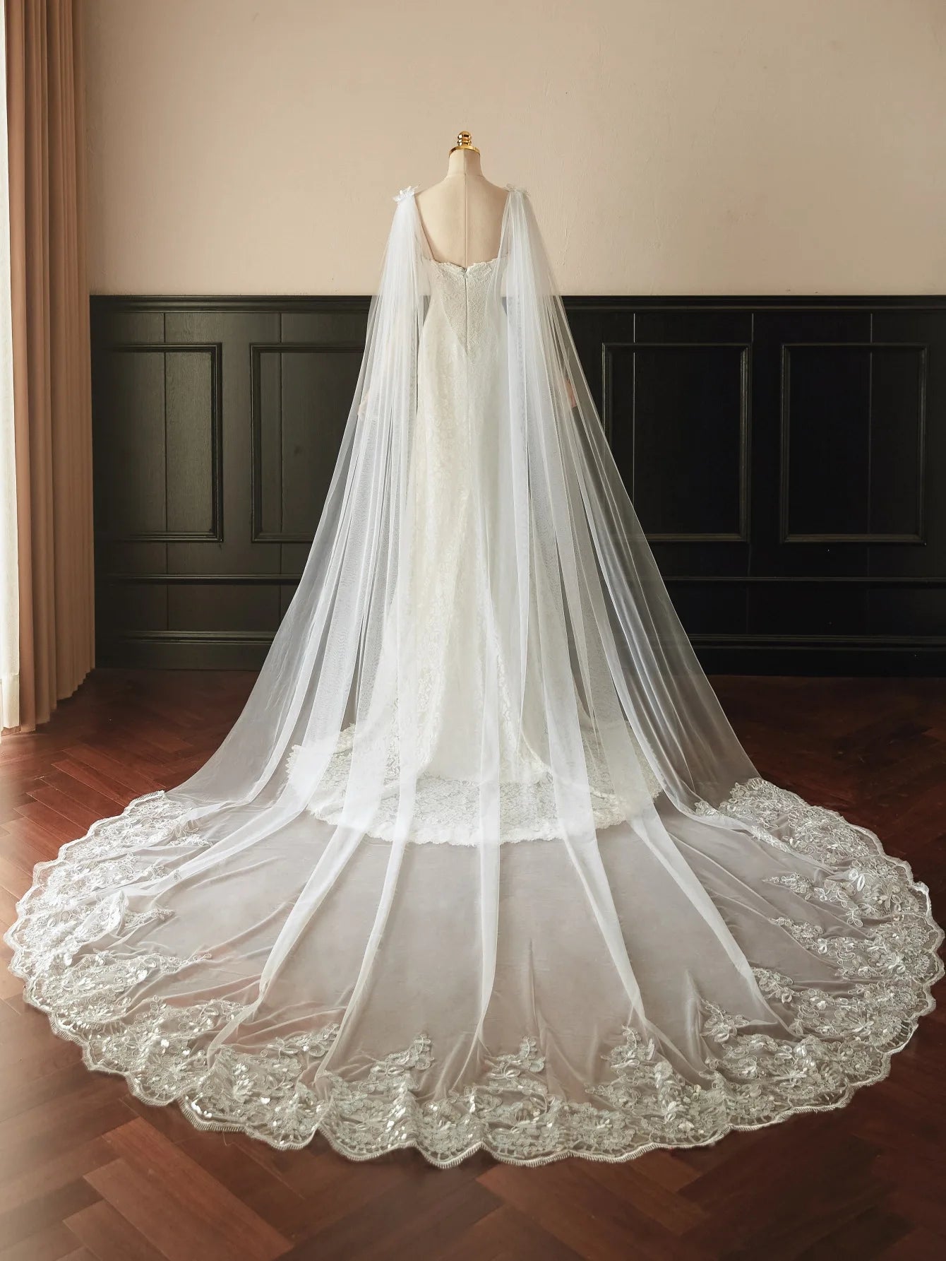 Appliques Long train Drag Tulle Wedding Dress Shawl Long Prom Party Wrap Bolero Cape Bridal Wrap Customized