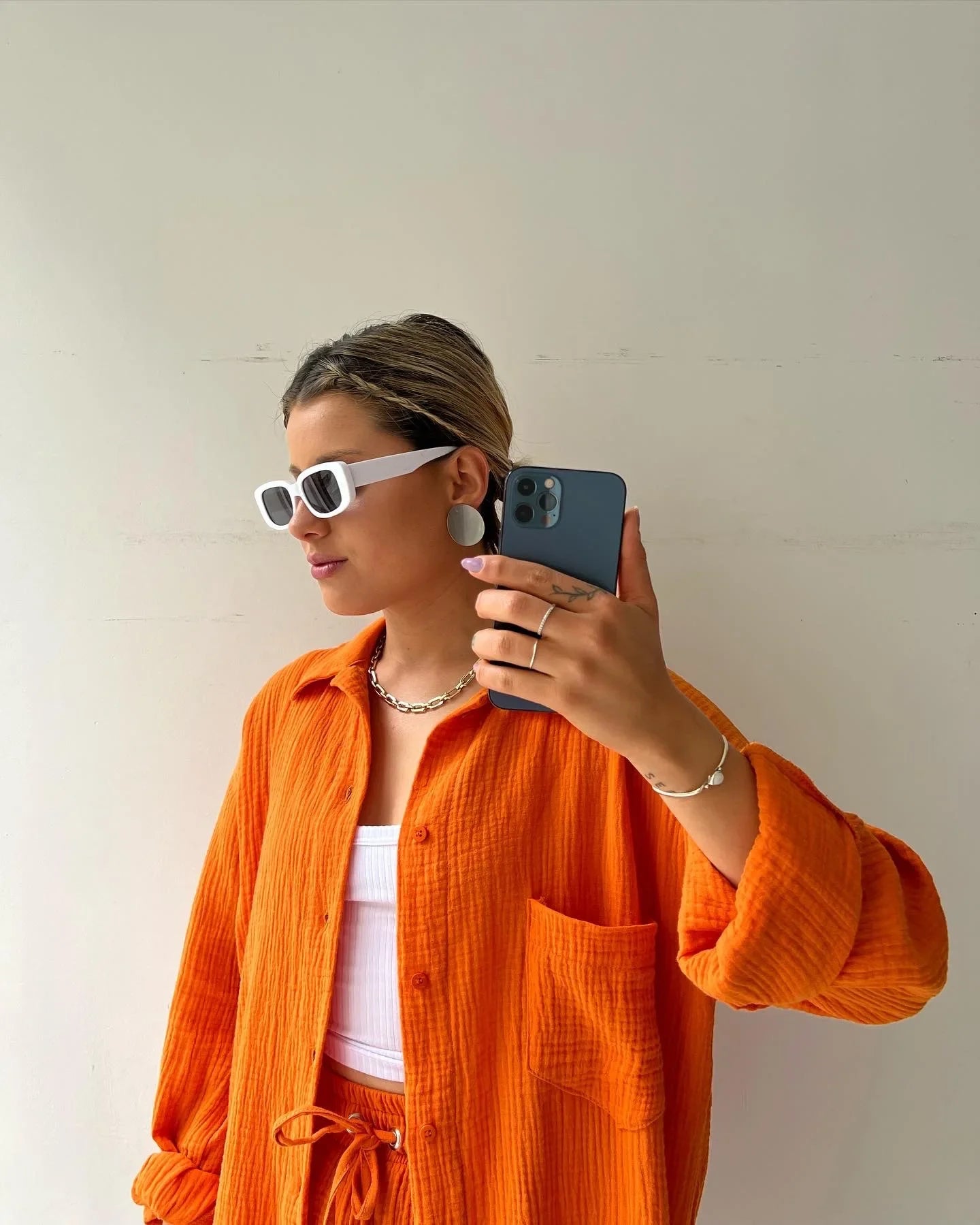 Short Sets Women Tracksuit Single Breasted Cardigan Blouses Two Pieces Shorts Loose Button High Street Solid Pockets Folds