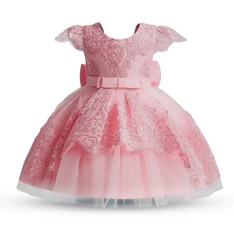 Baby Girls 1st Birthday Pink Princess Dress for Luxury Embroidery Costumes Kids Baptism Party Beading Clothes Toddler Dresses