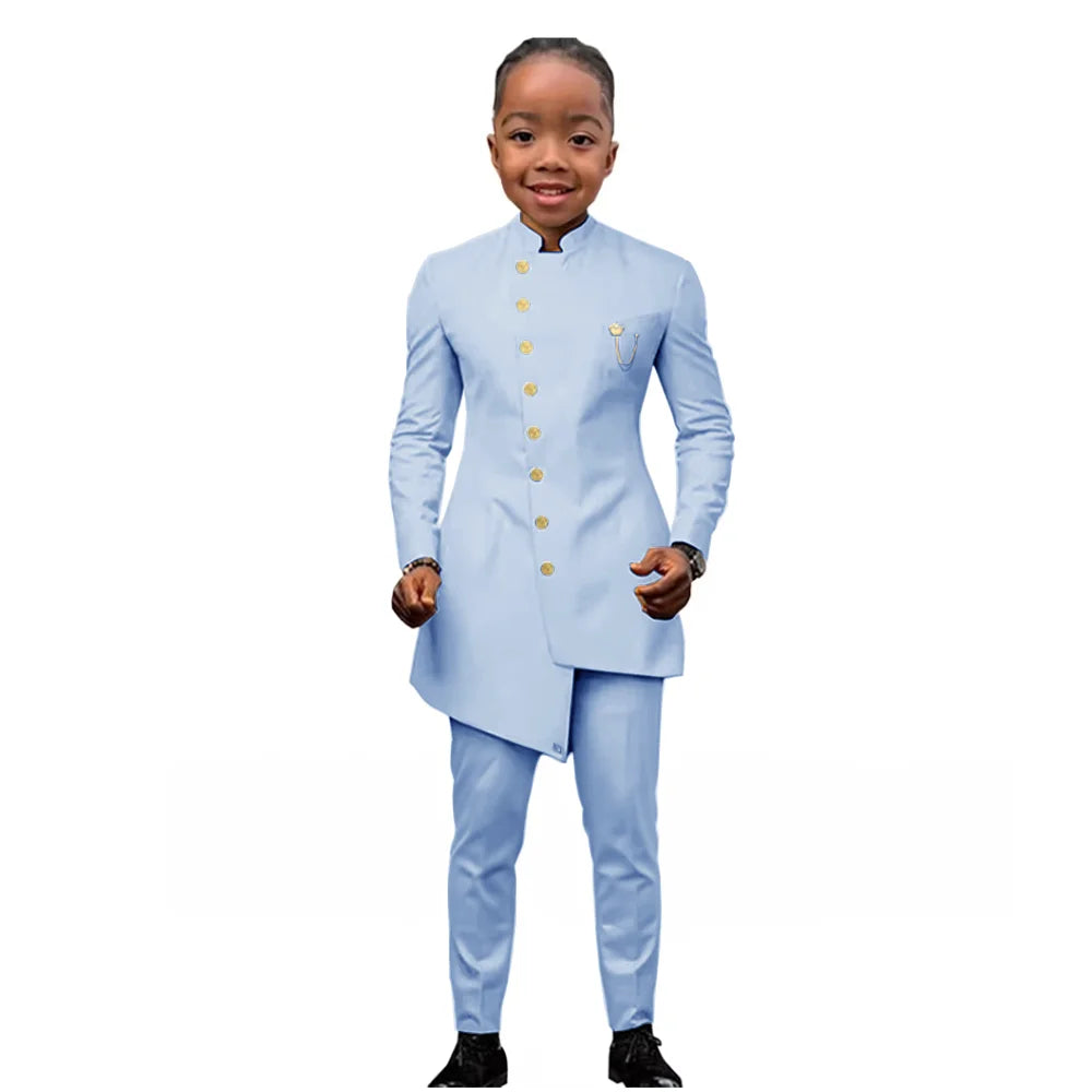 African Boys Suit 2 Piece Set (Jacket+Pant) Long Blazer for Kids Wedding Tuxedo Custom Size Boys Blazer