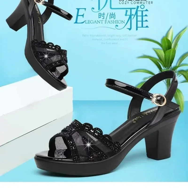 New Platform Sandals Women's Wedding Shoes 2024 Summer New Elegant Leather High Heel Sandals Women's Office Sandals Heels Pumps