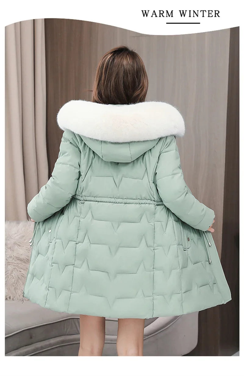 2025 New Winter Women Parka Fur Hooded Jackets Thicken Warm Cotton-padded Puffer Coat Casual Long Parkas Clothes Loose Outerwear