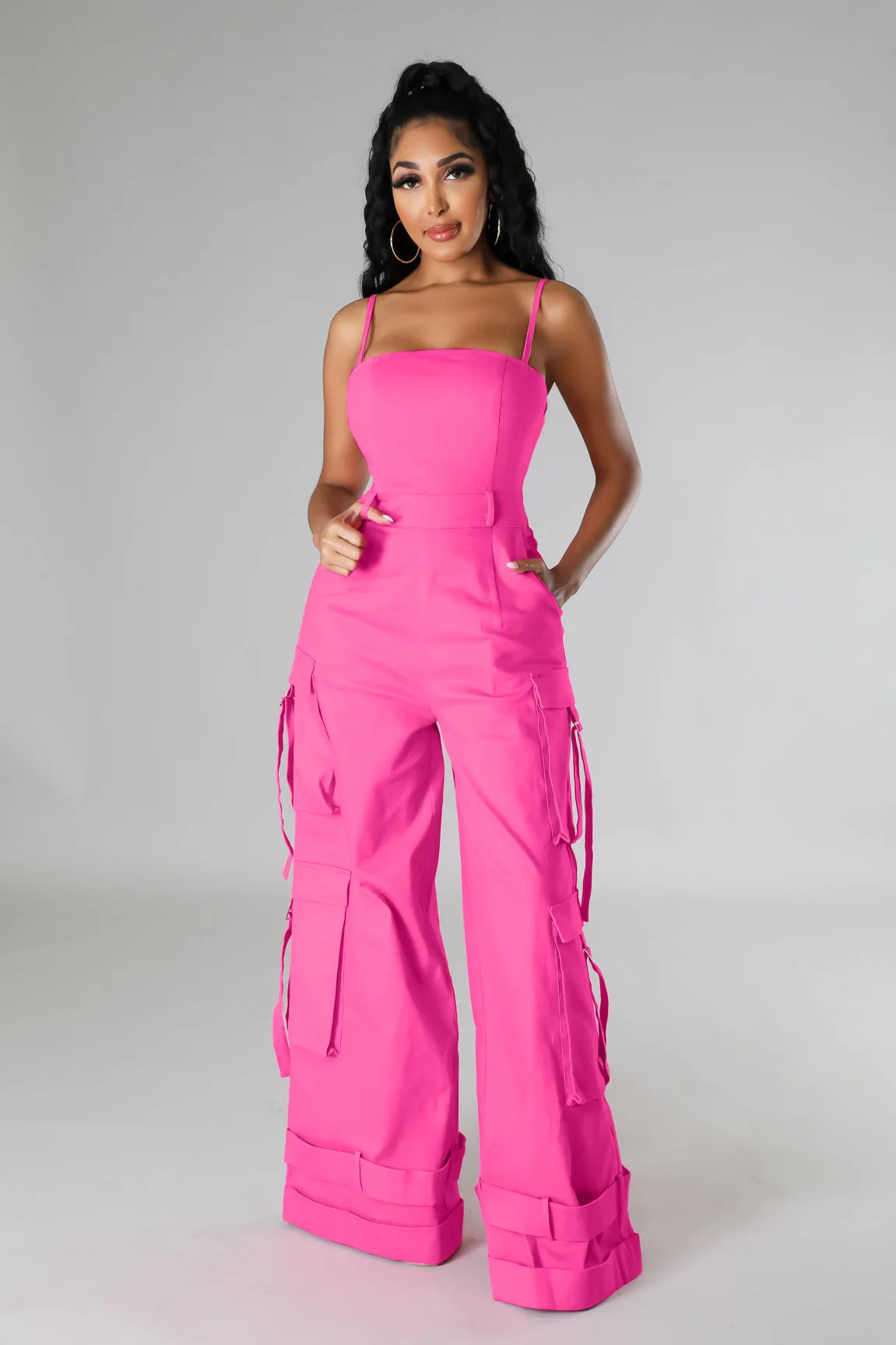 Women's Clothing 2025 Spring Summer New Sexy Sleeveless Solid Color Casual Multi Pocket Workwear Jumpsuit Wide Leg Pants