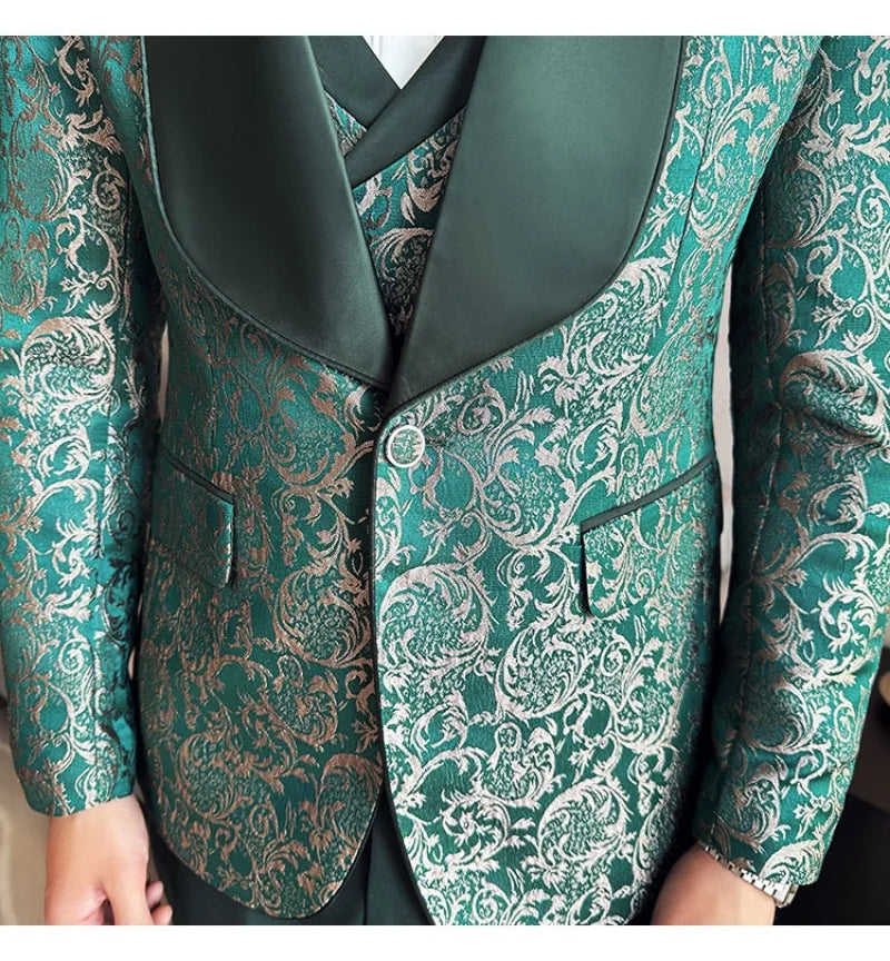 Spring 2025 Men's British Style Business Casual Three-Piece Suit Vest Trousers High-Density Jacquard Wedding Dress