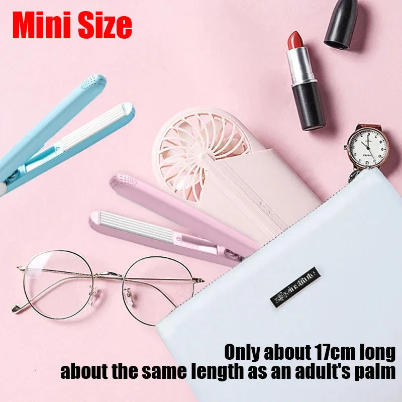 Mini Splint Flat Iron Hair Straightener Curling Wand Curly Ceramic Curler Straight Dual Purpose Hair Styling Tool WITH Hair Clip