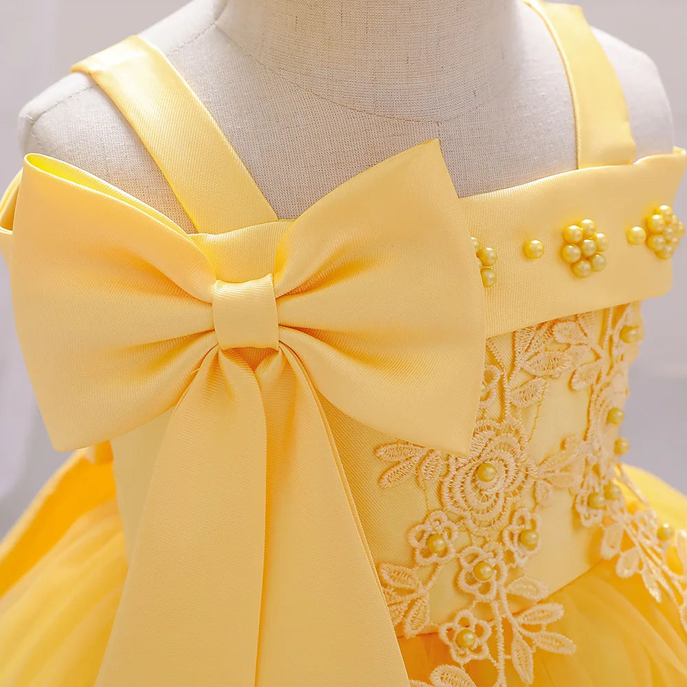 6 12 24 36 Months Baby Girls Dress Big Bow Wedding Party Elegant Little Princess Dress Kids Birthday Present Christmas Vestidos