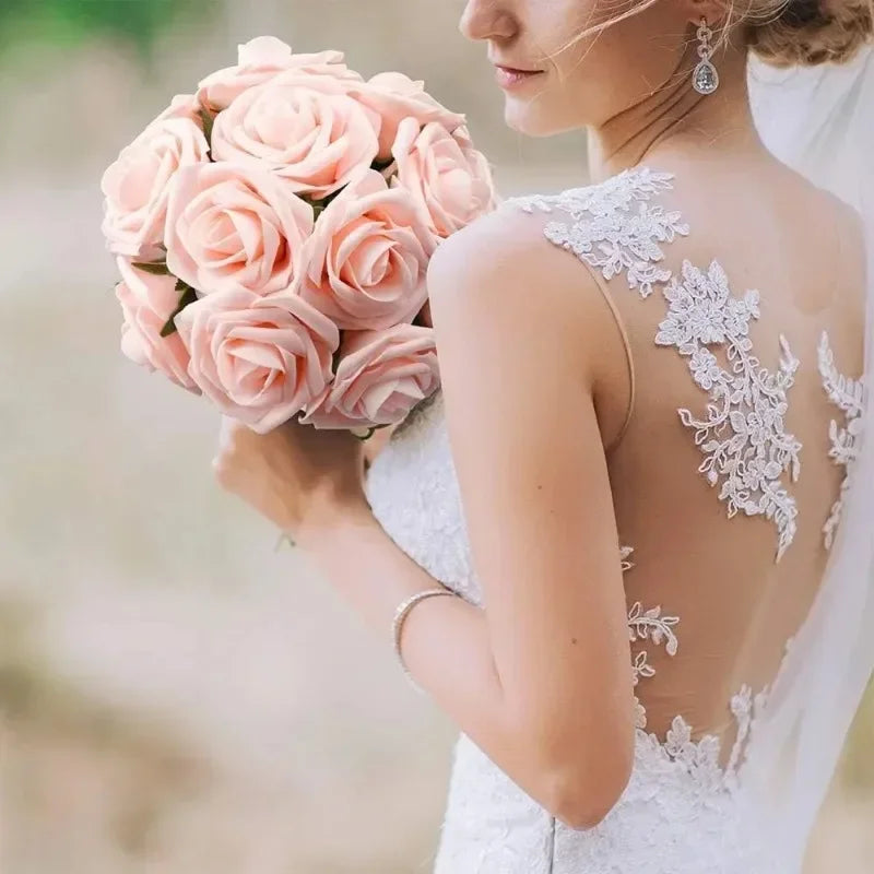 30/10PCS Artificial Foam Rose Flower Heads Bride Bouquet Flower for Home Wedding Party Table Decoration DIY Scrapbook Supplies
