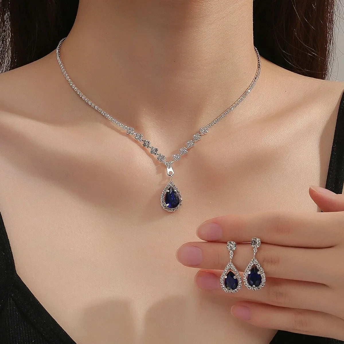 3PC Jewelry Sets Wedding Season Women's Fashion Droplet Necklace and Earring Set Banquet Party Accessories