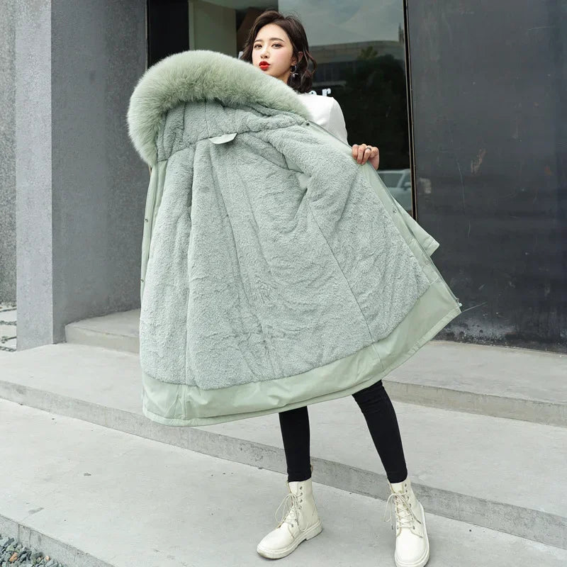 Winter Jacket 2025 New Women Parka Clothes Long Coat Wool Liner Hooded Jacket Fur Collar Thick Warm Snow Wear Padded Parka 6XL