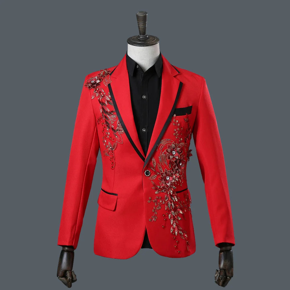 COLDKER Elegant Appliqued Mens Suits Slim Fit 2 Piece Formal Tuxedo Suits Blazer Pants with Bow Tie for Wedding Prom