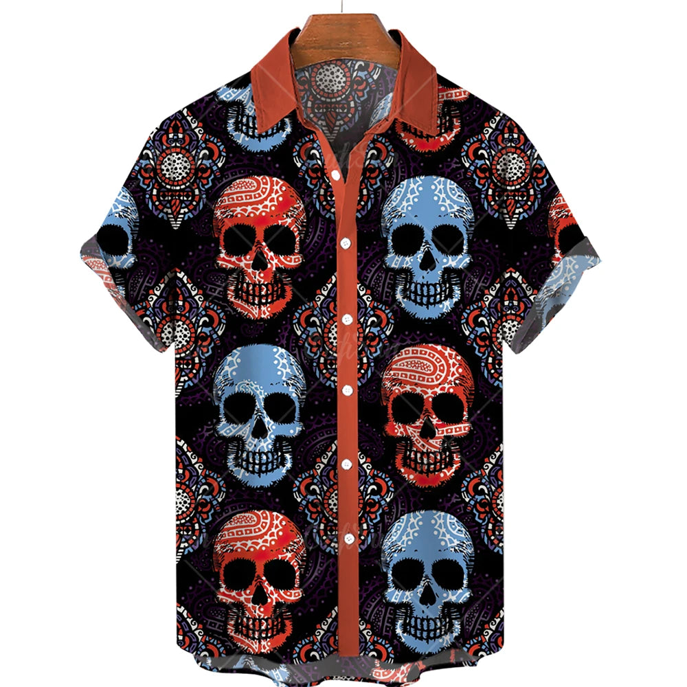 Hawaiian Beach Shirt Fashion Design Men's 3D Skull Print Shirt Retro Casual Street Clothing Men's Summer Unisex Short Sleeve Top