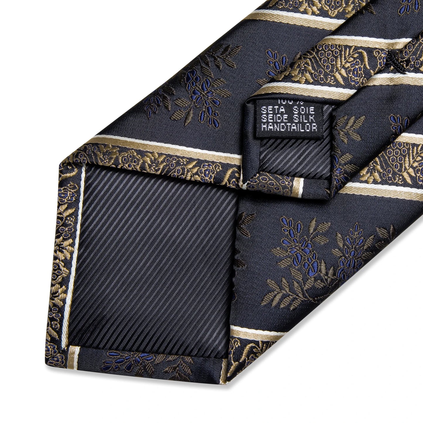 Men's Tie Set with Clip Luxury Retro Striped Floral 8cm Necktie Handkerchief Cufflinks Wedding Party Business Accessories Gift