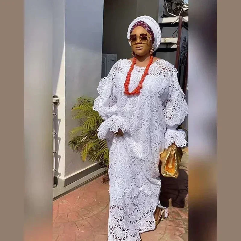 Lace Hollow Africa Dress African Dresses for Women African Clothes 2025 Dashiki Taditional Boubou Arabic Robe Femme Musulmane