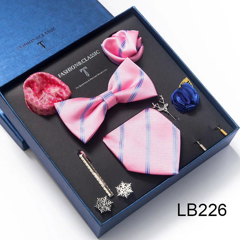 Men's Tie Set Luxury Gift Box Silk Tie Necktie Set 8pcs Inside Packing Festive Present Cravat Pocket Squares Holiday Gift Men