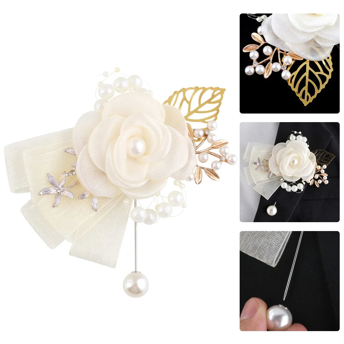 Artifical Rose Flowers Pearl Beaded Wrist Flower Ivory Flowers Bridesmaid Mensuit Marriage Wedding Accessories