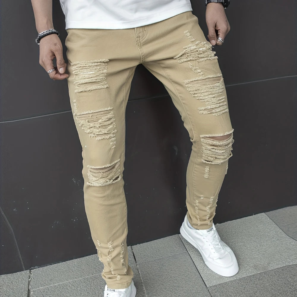 Men y2k Stretchy Skinny Denim Jeans For Men Casual Pants Ripped Streetwear Hole Slim Fit Denim Hip Hop Comfort Straight Trousers