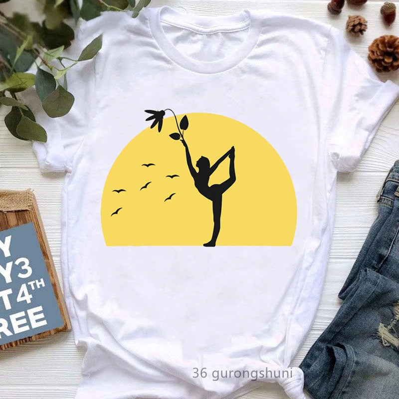 Newest Yoga Tree Print Tshirt Girls Summer Fashion Short Sleeve T Shirt Women Buddha Chakra Meditation T-Shirt Female Wholesale