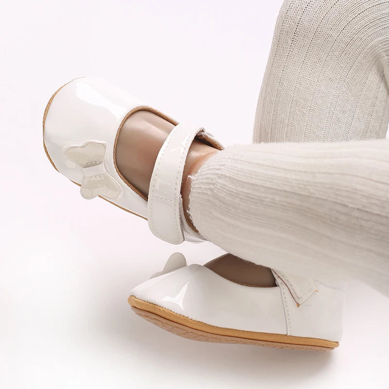 VALEN SINA 0-18 Months Newborn Girl White Baptism Shoes Bow Non-slip Rubber Soft-Sole Flat PU First Walker Mary Janes