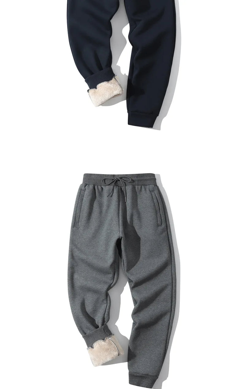 Winter Men's Fleece Joggers Elastic Waist Casual Wide Leg Sweatpants Thickened Thermal Sports Pants Hip hop Streetwear
