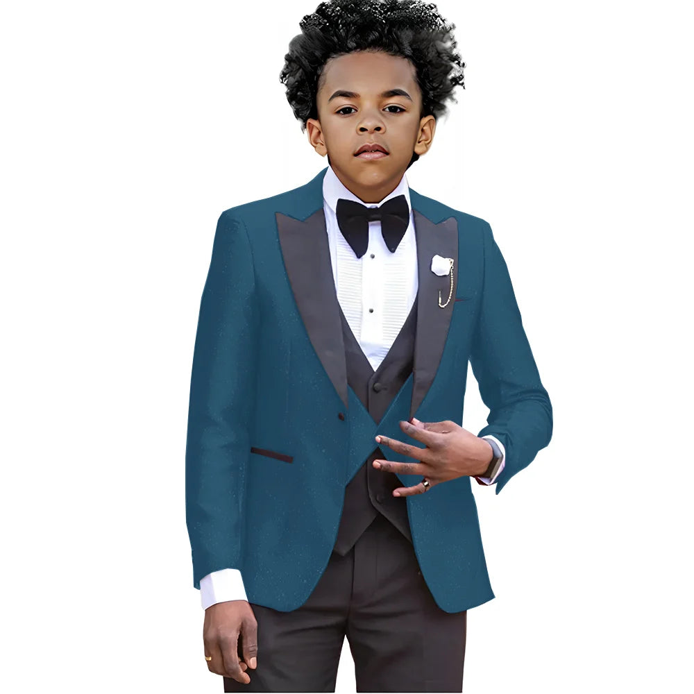 Boy Suits For Wedding Luxury Tuxedos 3 Pieces Slim Fit Boy Wear Party Prom Blazer Vest With Pants Custom Made