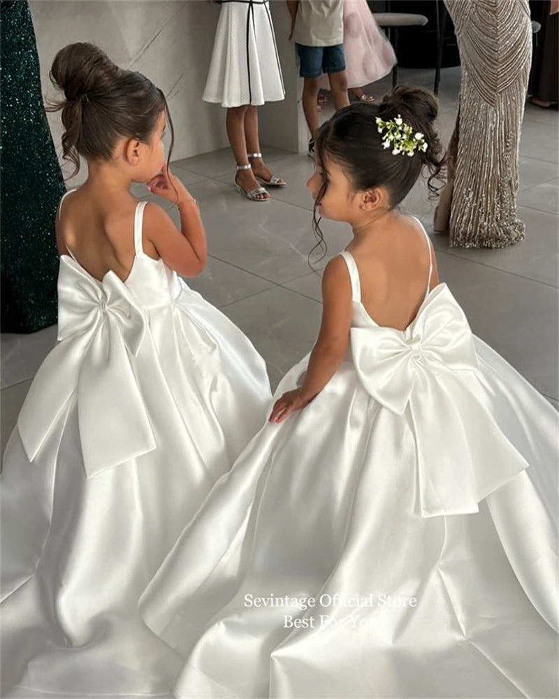 Sevintage Cute Ivory Baby Flower Dresses Bow Back Birthday Party Gifts Wedding Dresses For Kids ropa de niña 2025 Customized