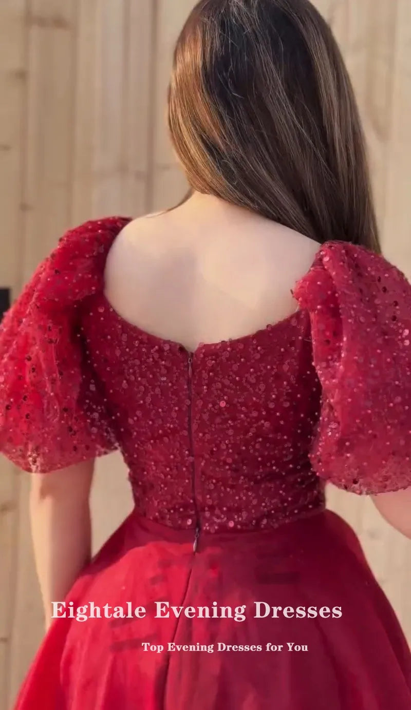 Eightale Violet Evening Dresses V-Neck Short Sleeves Robes De Soirée Sequined Customized Mermaid Prom Gown Wedding Party Dress