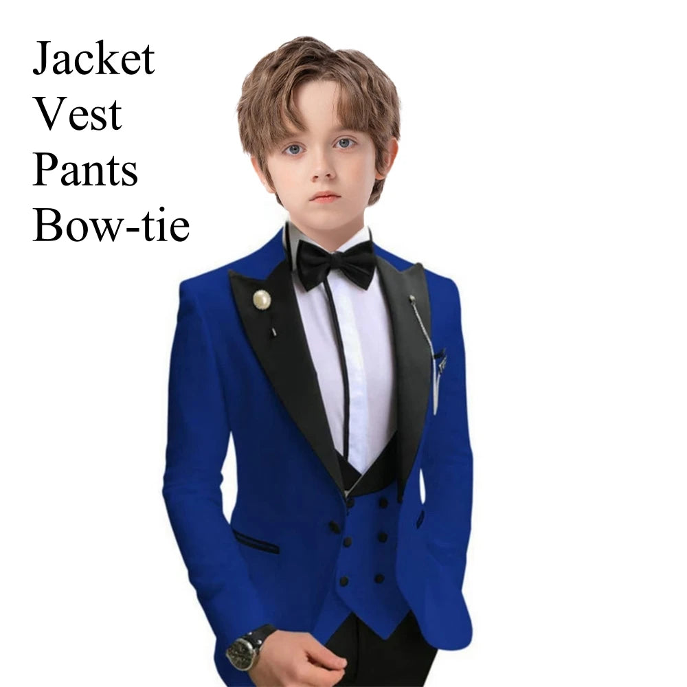 Slim Fit Boy's Suit Set 3 Pieces Tuxedo For Formal Occasion Blazer Vest And Pants Kids Outfit For Wedding Prom School Activities
