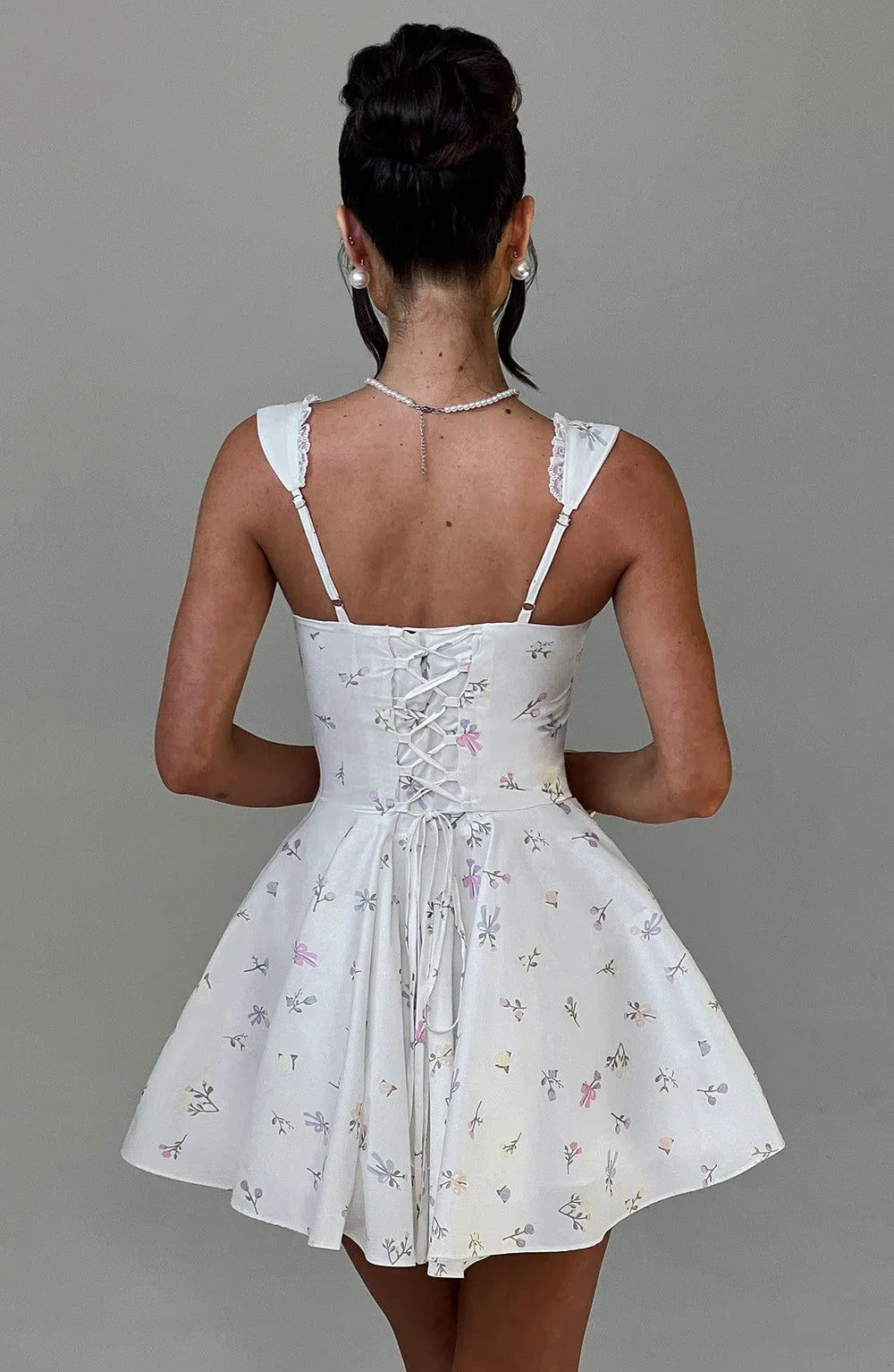Women's Hot Girl Sweetheart Neck Dress Sexy Lace Splicing A-Line Dress 2025 Spring Summer Female Sweet Girl Solid Color Dress