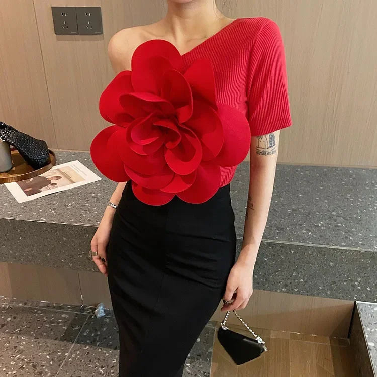 2024 New Summer Vest Women Three-dimensional Flowers Patchwork Slim Off-shoulder Backless Sleeveless Suspender Female