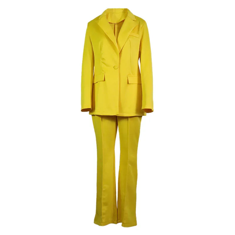 Temperament Slim Fit Suit Jacket Casual Flared Pants Elegant Blazer Suit and Wide Leg Pants Two 2 Piece Sets