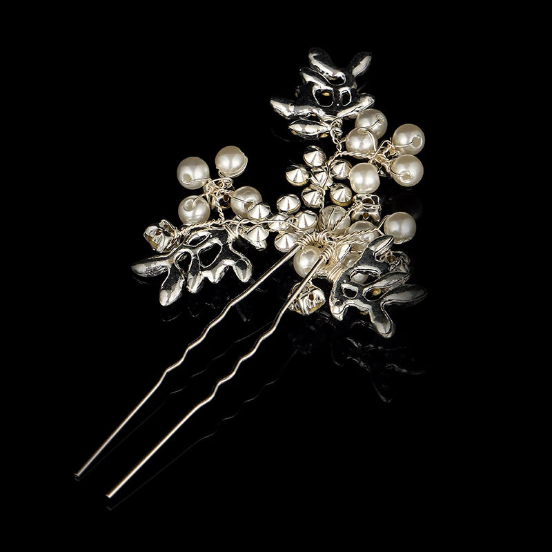Fashion Pearl Rhinestone Flower Hair Pins barrette Bride Wedding Jewelry Accessories Hair Clips Headpiece For Women