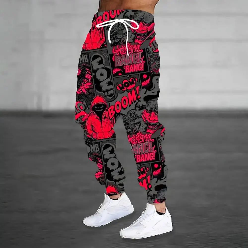 Winter New Thick Warm Pants 2026 New Fashion 3D Flame Print Sweatpants Men Large Size Loose Casual Pocket Drawstring Sweatpants