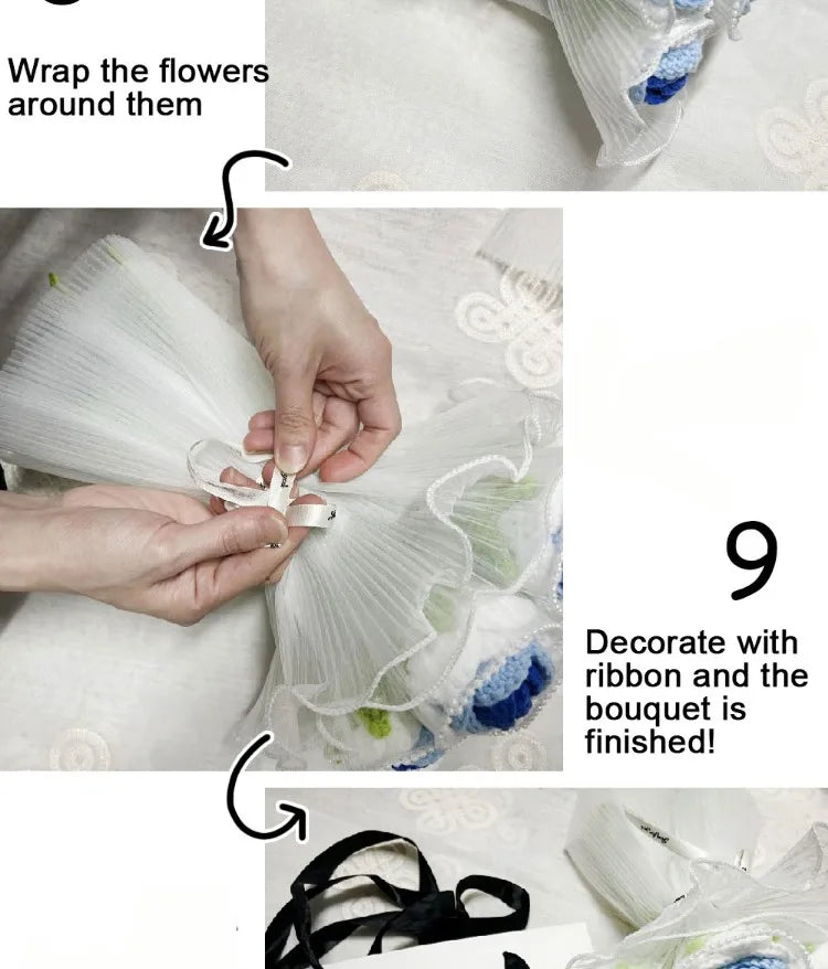 Handmade Knitted Crochet Artificial Rose Bouquet DIY Material Pack Wedding Decoration Bride Holding Flowers Valentine's Day Gift