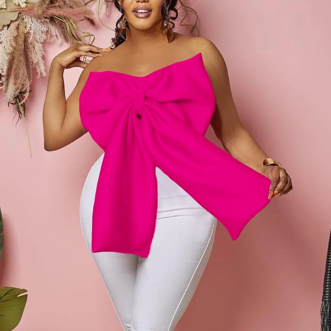 Sexy Blouse & Shirts for Woman Off the Shoulder Backless Big Bow Decorate Zipper Closure Fashion Ladies Evening Night Club Tops